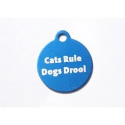 IMARC Kattenpenning – Rond – Cats Rule Dogs Drool– Blauw - Klein Ø2 Cm
